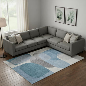 HomeRoots 9' X 12' Denim Blue & Gray Abstract Washable Area Rug – Stain-Resistant, UV Protected, Easy Care! 718537