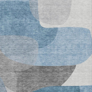 HomeRoots 10' X 14' Denim Blue & Gray Abstract Area Rug - Washable, UV Protected, Family & Pet Friendly! 718538