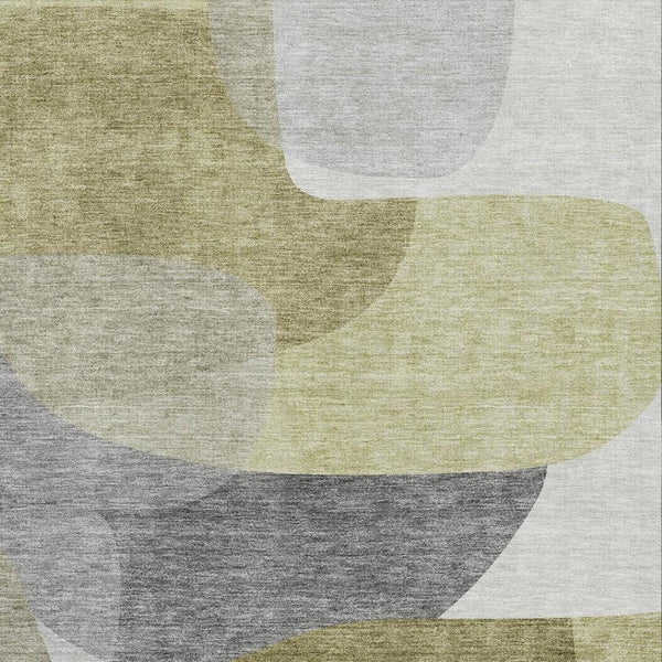HomeRoots 5' X 8' Contemporary Fern Green Gray Abstract Area Rug - Washable, UV-Protected, Durable Design 718540