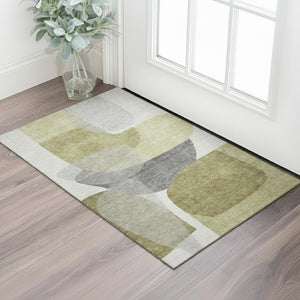 HomeRoots 5' X 8' Contemporary Fern Green Gray Abstract Area Rug - Washable, UV-Protected, Durable Design 718540