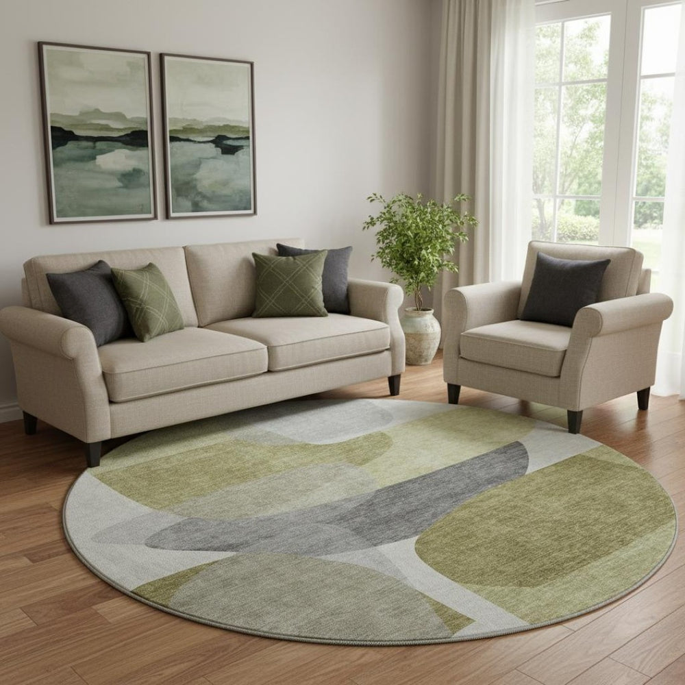 HomeRoots 8' X 10' Fern Green & Gray Abstract Washable Area Rug - UV Protected, Kid-Friendly & Stylish Decor 718543