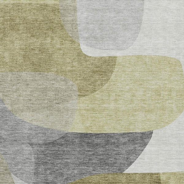 HomeRoots 9' X 12' Stylish Fern Green Gray Abstract Washable Area Rug with UV Protection for Busy Homes 718544