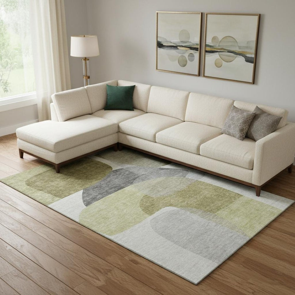 HomeRoots 9' X 12' Stylish Fern Green Gray Abstract Washable Area Rug with UV Protection for Busy Homes 718544