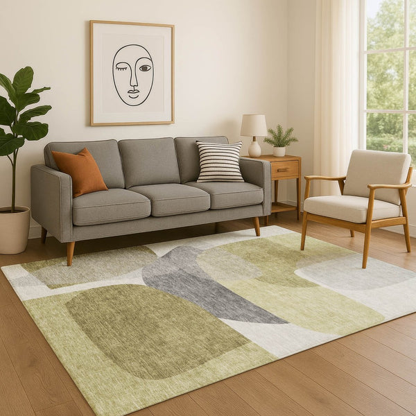 HomeRoots 10' X 14' Fern Green and Gray Abstract Area Rug - Modern, Washable, UV-Protected for Indoor/Outdoor Use 718545