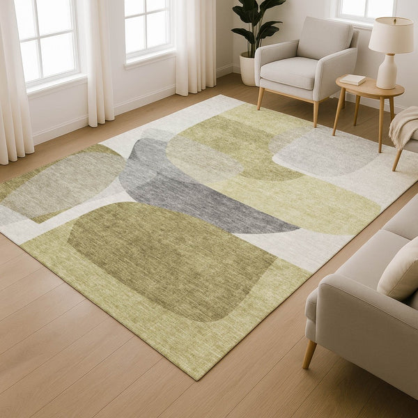HomeRoots 10' X 14' Fern Green and Gray Abstract Area Rug - Modern, Washable, UV-Protected for Indoor/Outdoor Use 718545