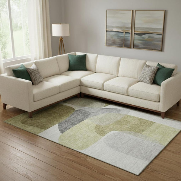 HomeRoots 10' X 14' Fern Green and Gray Abstract Area Rug - Modern, Washable, UV-Protected for Indoor/Outdoor Use 718545