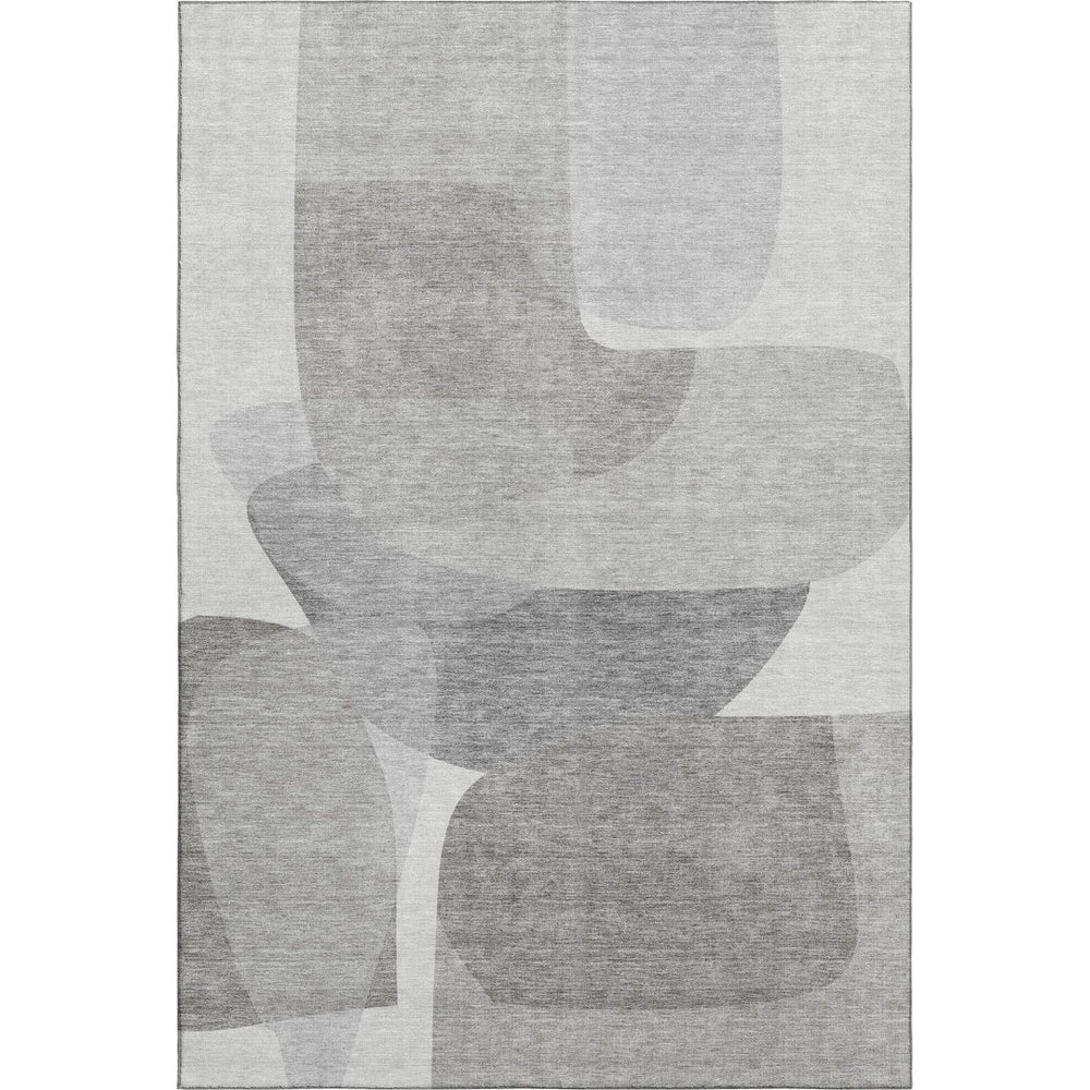 HomeRoots 5' X 8' Modern Linen and Gray Abstract Area Rug - Washable, UV Protected, Non-Slip, Pet Friendly! 718547