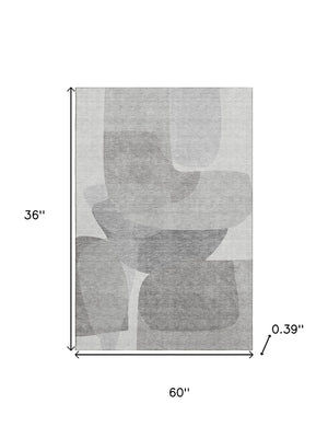 HomeRoots 5' X 8' Modern Linen and Gray Abstract Area Rug - Washable, UV Protected, Non-Slip, Pet Friendly! 718547