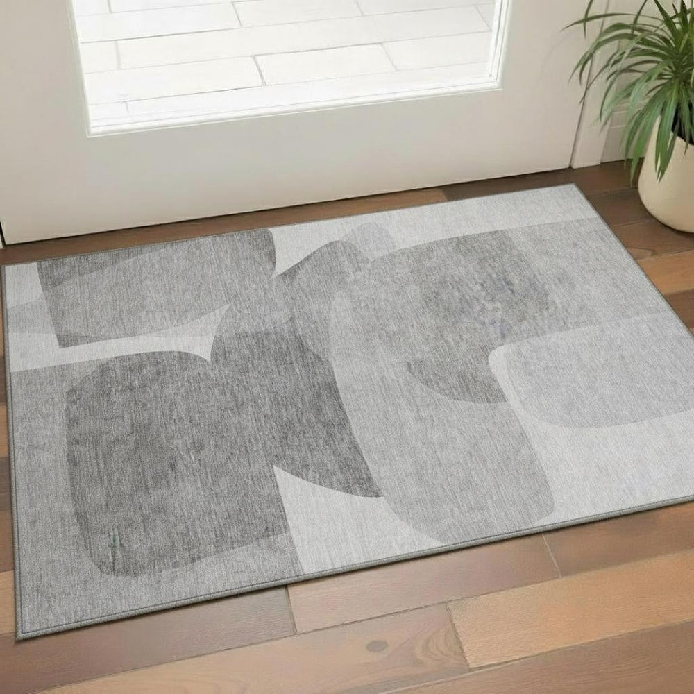 HomeRoots 5' X 8' Modern Linen and Gray Abstract Area Rug - Washable, UV Protected, Non-Slip, Pet Friendly! 718547