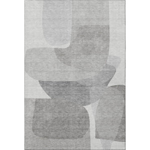 HomeRoots 10' X 14' Linen & Gray Abstract Area Rug - Washable, UV Protected, Durable for Modern Living Spaces 718551