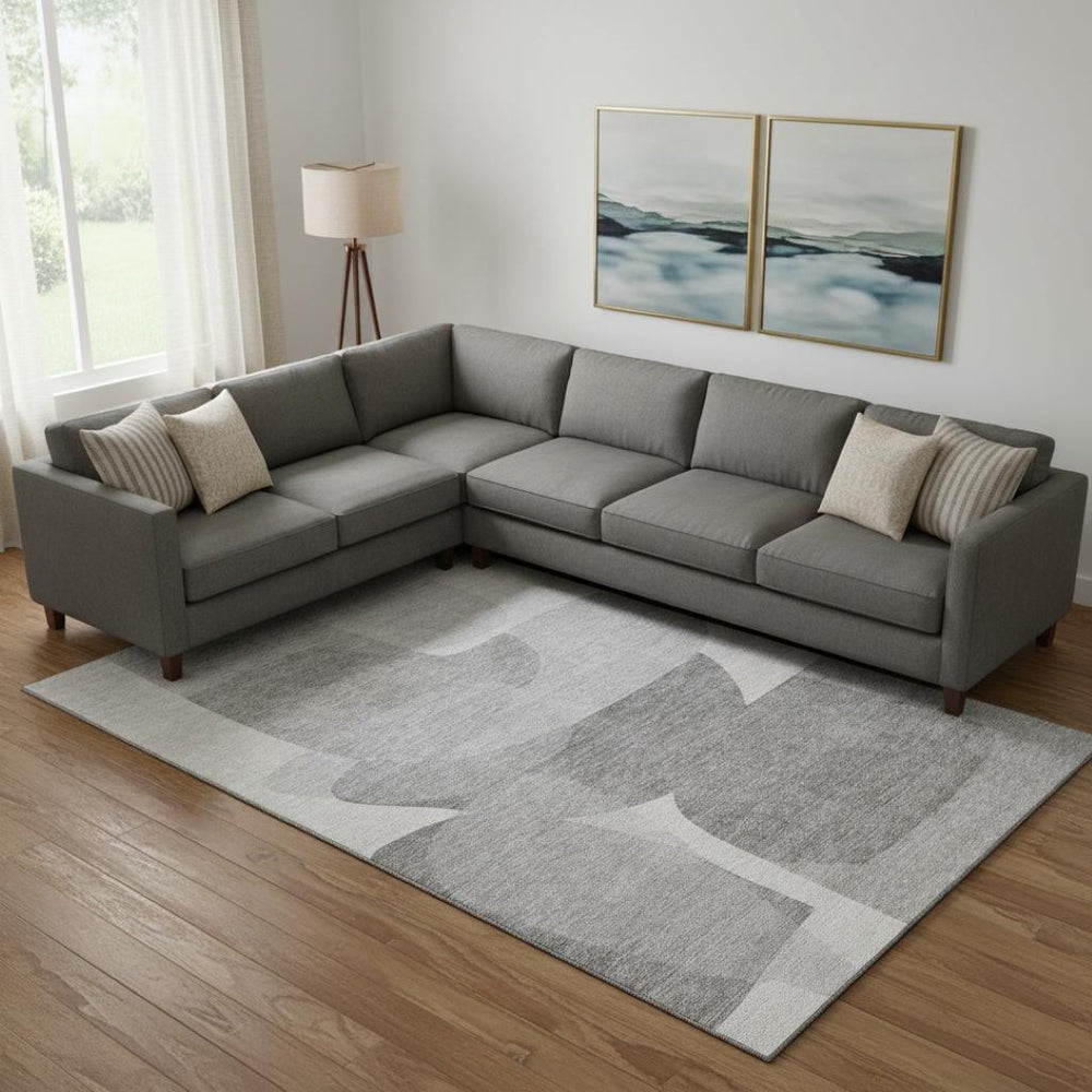 HomeRoots 10' X 14' Linen & Gray Abstract Area Rug - Washable, UV Protected, Durable for Modern Living Spaces 718551