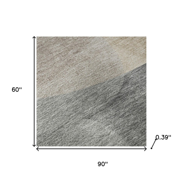 HomeRoots 8' Modern Abstract Washable Round Rug - Soft Coffee & Gray, UV-Protected, Non-Slip for Busy Homes 718554