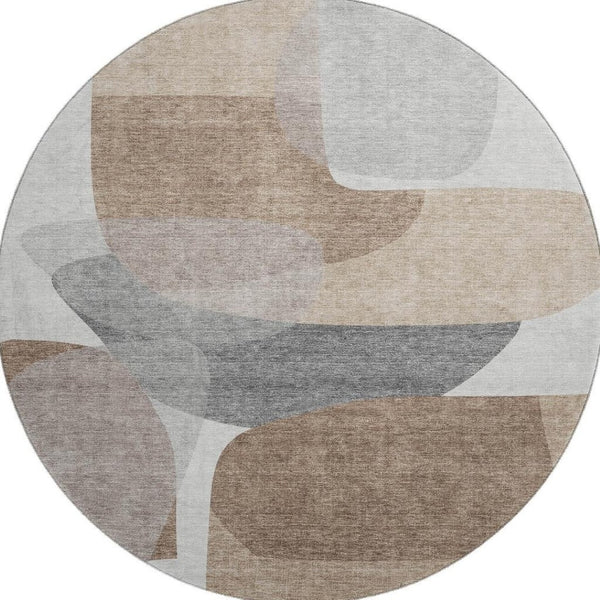 HomeRoots 8' X 10' Modern Coffee & Gray Abstract Area Rug - Washable, UV-Protected, Durable for Busy Homes 718555