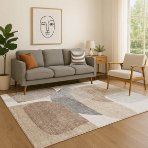 HomeRoots 10' X 14' Coffee and Gray Abstract Area Rug - Washable, UV-Protected, Soft & Stylish for Modern Homes 718557