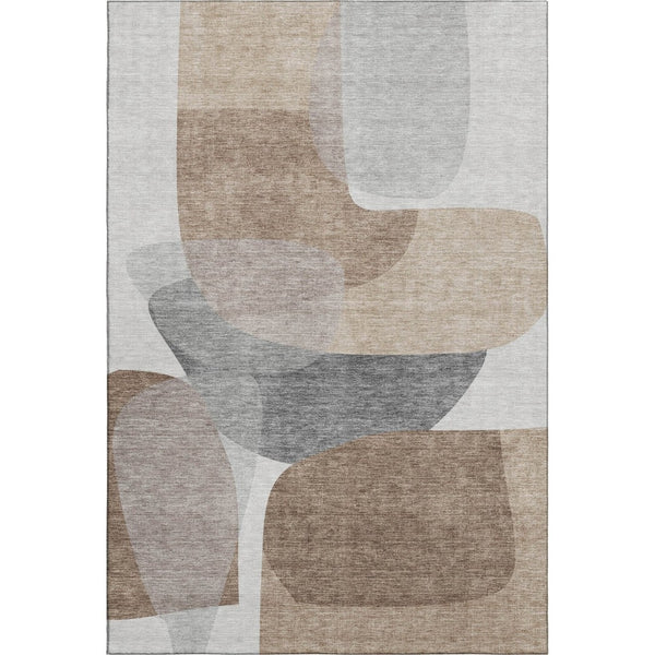 HomeRoots 10' X 14' Coffee and Gray Abstract Area Rug - Washable, UV-Protected, Soft & Stylish for Modern Homes 718557