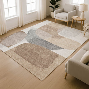 HomeRoots 10' X 14' Coffee and Gray Abstract Area Rug - Washable, UV-Protected, Soft & Stylish for Modern Homes 718557