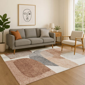 HomeRoots 5' x 8' Abstract Washable Area Rug in Rust & Gray - UV Protected, Non-Slip, Stylish & Durable Design 718559