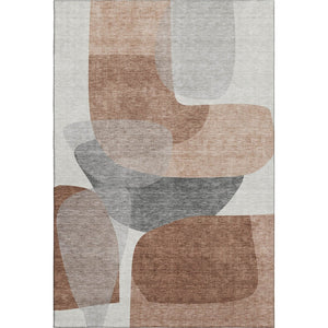 HomeRoots 5' x 8' Abstract Washable Area Rug in Rust & Gray - UV Protected, Non-Slip, Stylish & Durable Design 718559