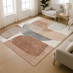 HomeRoots 5' x 8' Abstract Washable Area Rug in Rust & Gray - UV Protected, Non-Slip, Stylish & Durable Design 718559