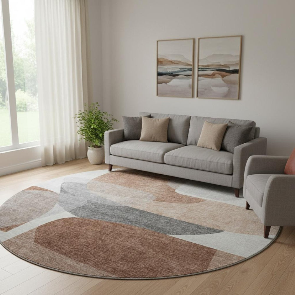 HomeRoots 8' X 10' Modern Rust and Gray Abstract Washable Area Rug with UV Protection for Busy Homes 718561
