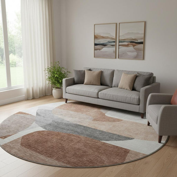 HomeRoots 8' X 10' Modern Rust and Gray Abstract Washable Area Rug with UV Protection for Busy Homes 718561