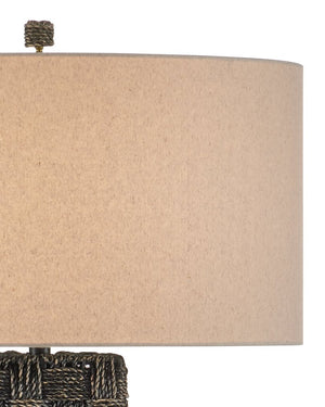 Currey & Company Eden Floor Lamp - Hand-twisted Seagrass Column With Gingham Pattern And Linen Shade, Artisan Crafted Black Seagrass 8000-0171-currey-company