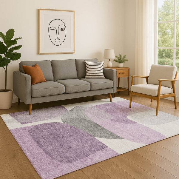 HomeRoots 5' X 8' Stunning Purple & Charcoal Abstract Washable Area Rug with UV Protection for Modern Homes 718565