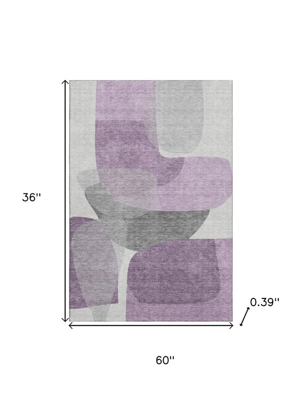 HomeRoots 5' X 8' Stunning Purple & Charcoal Abstract Washable Area Rug with UV Protection for Modern Homes 718565