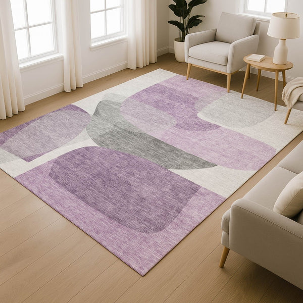 HomeRoots 5' X 8' Stunning Purple & Charcoal Abstract Washable Area Rug with UV Protection for Modern Homes 718565