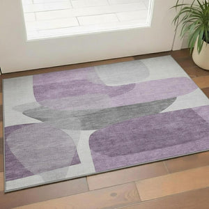 HomeRoots 5' X 8' Stunning Purple & Charcoal Abstract Washable Area Rug with UV Protection for Modern Homes 718565