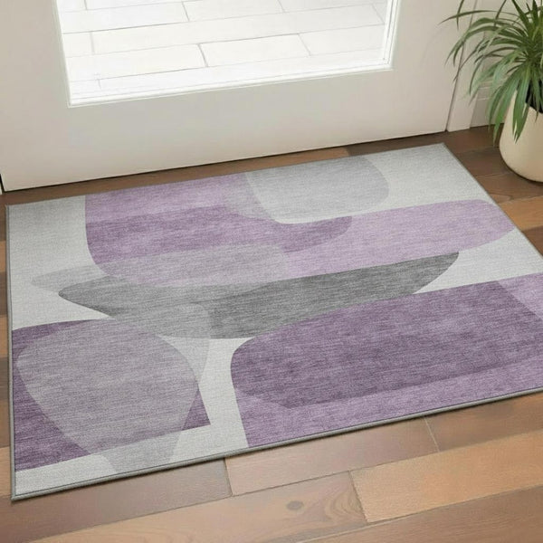 HomeRoots 5' X 8' Stunning Purple & Charcoal Abstract Washable Area Rug with UV Protection for Modern Homes 718565