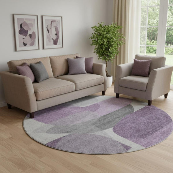 HomeRoots 8' X 10' Washable Purple and Charcoal Abstract Area Rug with UV Protection for Modern Living Spaces 718567