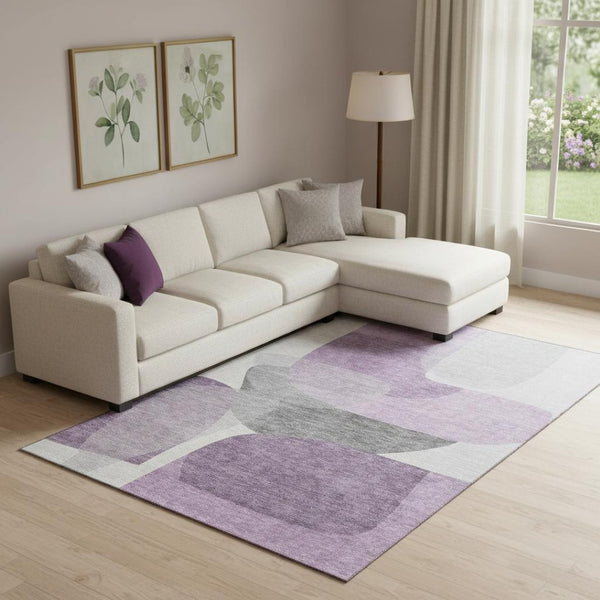 HomeRoots 10' X 14' Bold Purple & Charcoal Abstract Washable Area Rug with UV Protection for High-Traffic Areas 718569