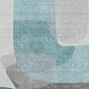 HomeRoots 5' X 8' Teal and Gray Abstract Washable Area Rug - UV Protected, Family-Friendly Style for Any Room 718571