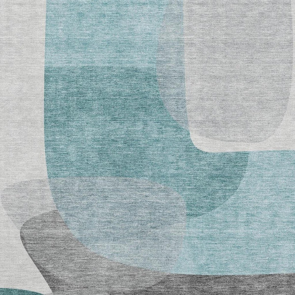 HomeRoots 5' X 8' Teal and Gray Abstract Washable Area Rug - UV Protected, Family-Friendly Style for Any Room 718571