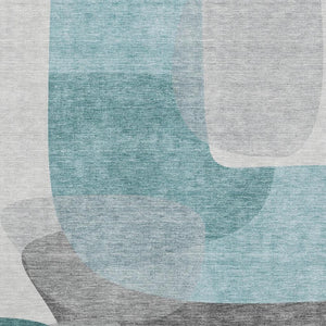 HomeRoots 5' X 8' Teal and Gray Abstract Washable Area Rug - UV Protected, Family-Friendly Style for Any Room 718571