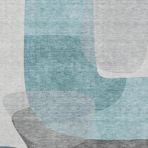 HomeRoots 8' Teal and Gray Abstract Washable Round Rug with UV Protection - Perfect for Homes with Kids & Pets! 718572