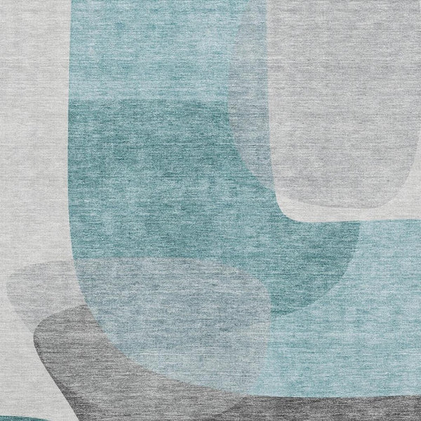 HomeRoots 8' Teal and Gray Abstract Washable Round Rug with UV Protection - Perfect for Homes with Kids & Pets! 718572
