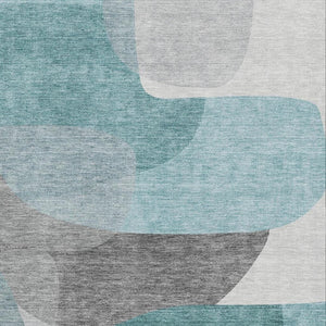 HomeRoots 8' Teal and Gray Abstract Washable Round Rug with UV Protection - Perfect for Homes with Kids & Pets! 718572