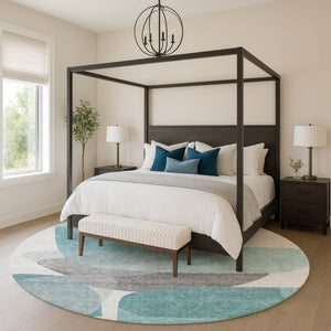 HomeRoots 8' X 10' Teal and Gray Abstract Washable Area Rug - Durable, Stain-Resistant, UV-Protected Comfort 718573