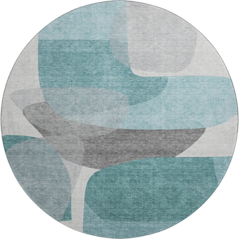 HomeRoots 8' X 10' Teal and Gray Abstract Washable Area Rug - Durable, Stain-Resistant, UV-Protected Comfort 718573