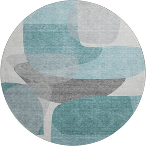 HomeRoots 8' X 10' Teal and Gray Abstract Washable Area Rug - Durable, Stain-Resistant, UV-Protected Comfort 718573