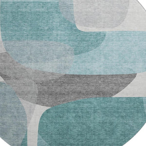 HomeRoots 8' X 10' Teal and Gray Abstract Washable Area Rug - Durable, Stain-Resistant, UV-Protected Comfort 718573