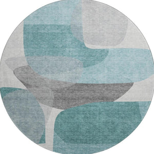 HomeRoots 8' X 10' Teal and Gray Abstract Washable Area Rug - Durable, Stain-Resistant, UV-Protected Comfort 718573