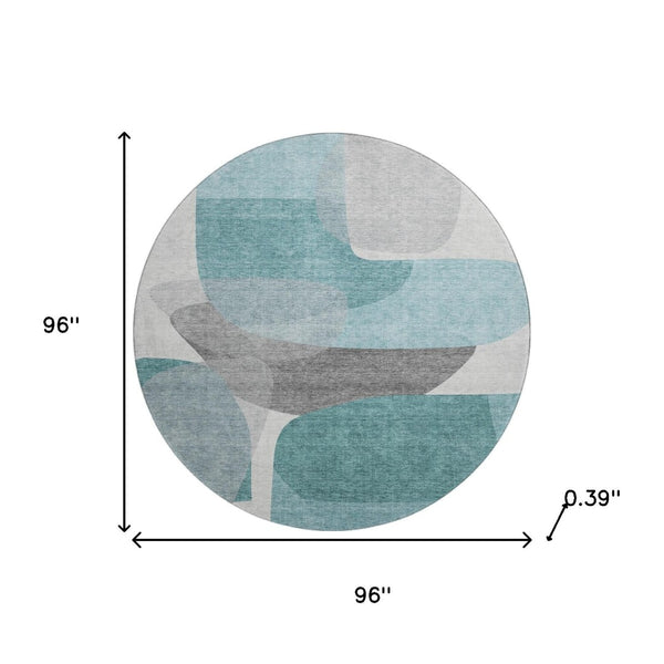 HomeRoots 8' X 10' Teal and Gray Abstract Washable Area Rug - Durable, Stain-Resistant, UV-Protected Comfort 718573
