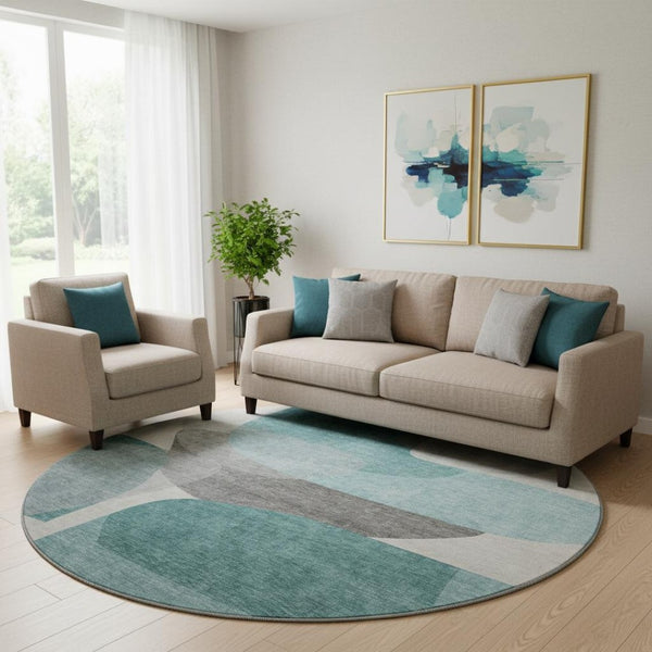 HomeRoots 8' X 10' Teal and Gray Abstract Washable Area Rug - Durable, Stain-Resistant, UV-Protected Comfort 718573