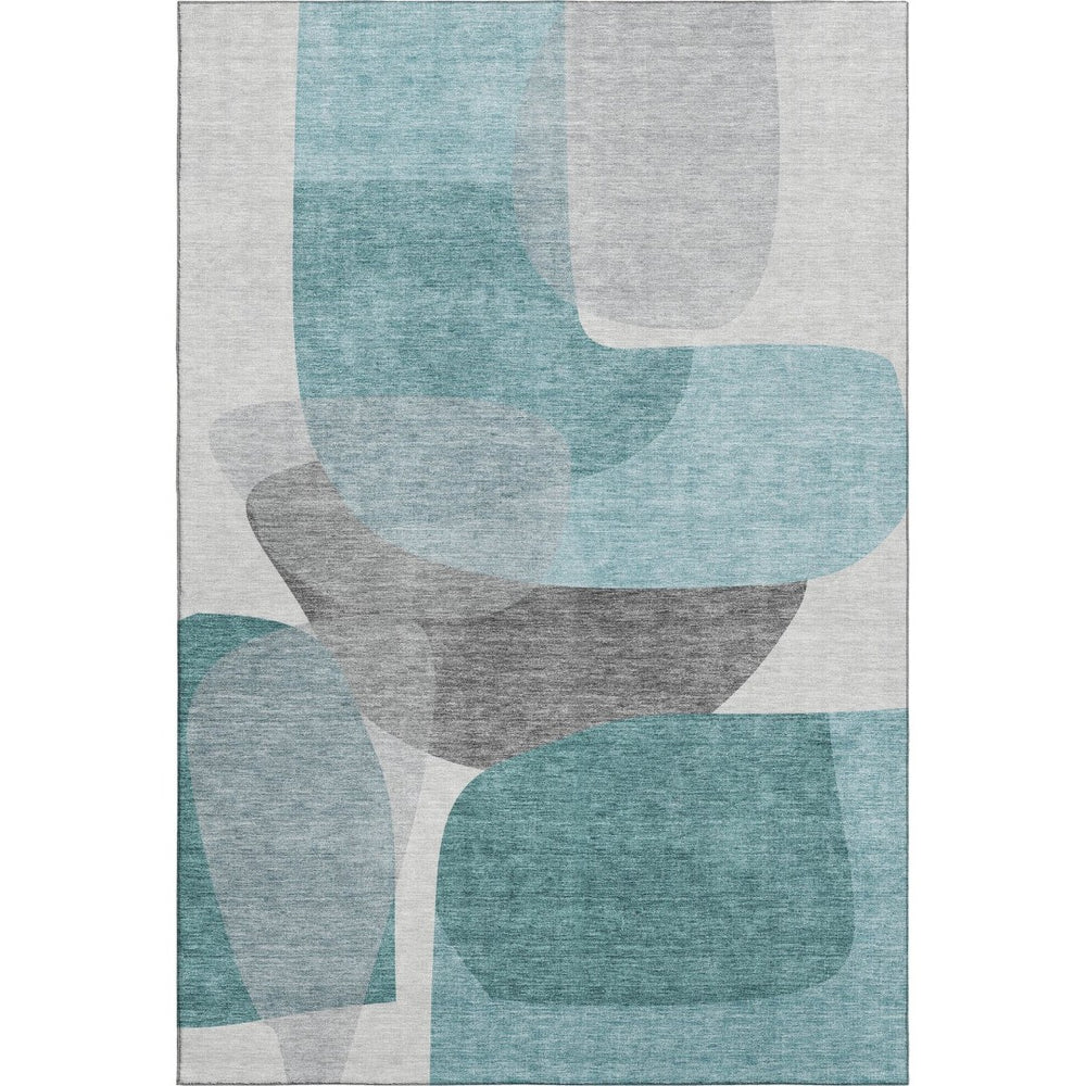HomeRoots 9' X 12' Teal and Gray Abstract Area Rug - Stylish, Washable, UV-Protected, Non-Slip for High Traffic Areas 718574
