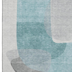 HomeRoots 9' X 12' Teal and Gray Abstract Area Rug - Stylish, Washable, UV-Protected, Non-Slip for High Traffic Areas 718574