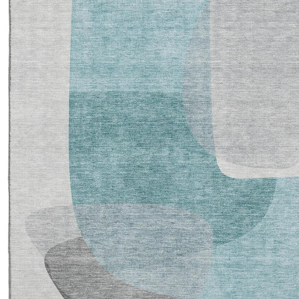 HomeRoots 9' X 12' Teal and Gray Abstract Area Rug - Stylish, Washable, UV-Protected, Non-Slip for High Traffic Areas 718574