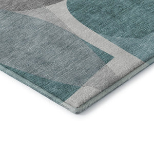 HomeRoots 9' X 12' Teal and Gray Abstract Area Rug - Stylish, Washable, UV-Protected, Non-Slip for High Traffic Areas 718574